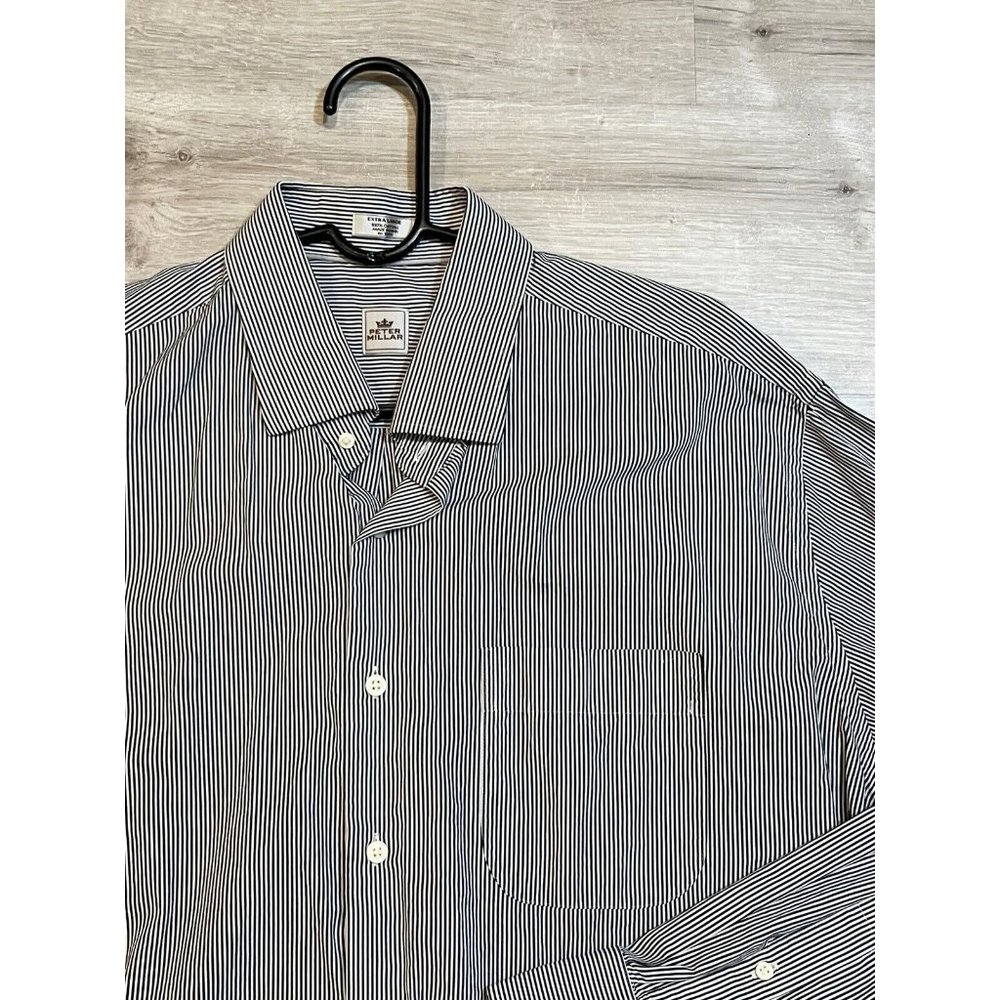 Peter Millar Gray Striped Cotton Button‎ Front Long Sleeve Shirt Size XL - Picture 2 of 6
